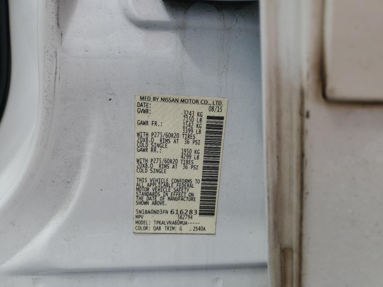 2015 Nissan Armada Sv VIN: 5N1BA0ND3FN616283 Lot: 84423035