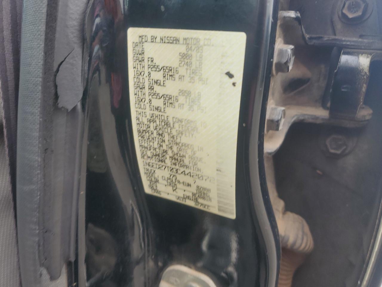 2003 Nissan Frontier Crew Cab Xe VIN: 1N6ED27T03C442072 Lot: 81858225