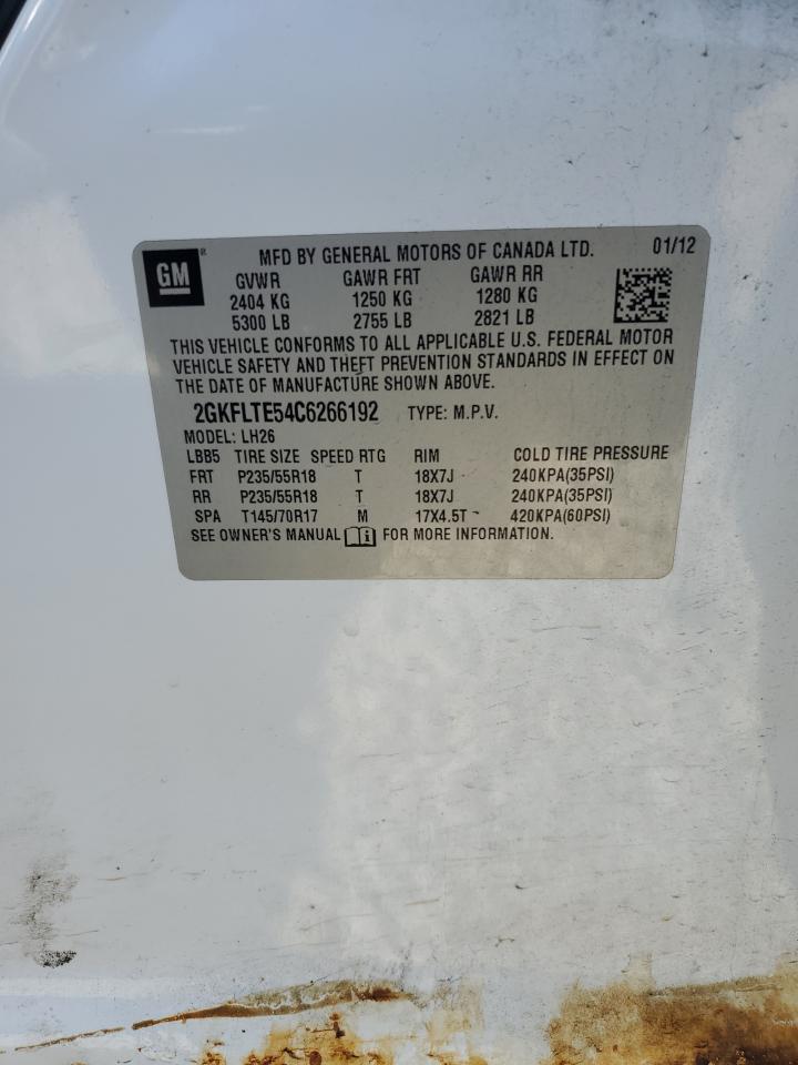 2012 GMC Terrain Sle VIN: 2GKFLTE54C6266192 Lot: 71283885