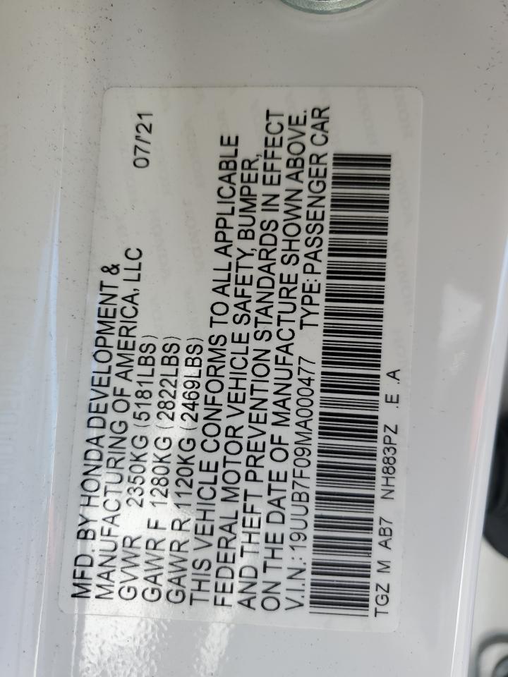 2021 Acura Tlx Type S VIN: 19UUB7F09MA000477 Lot: 71628585