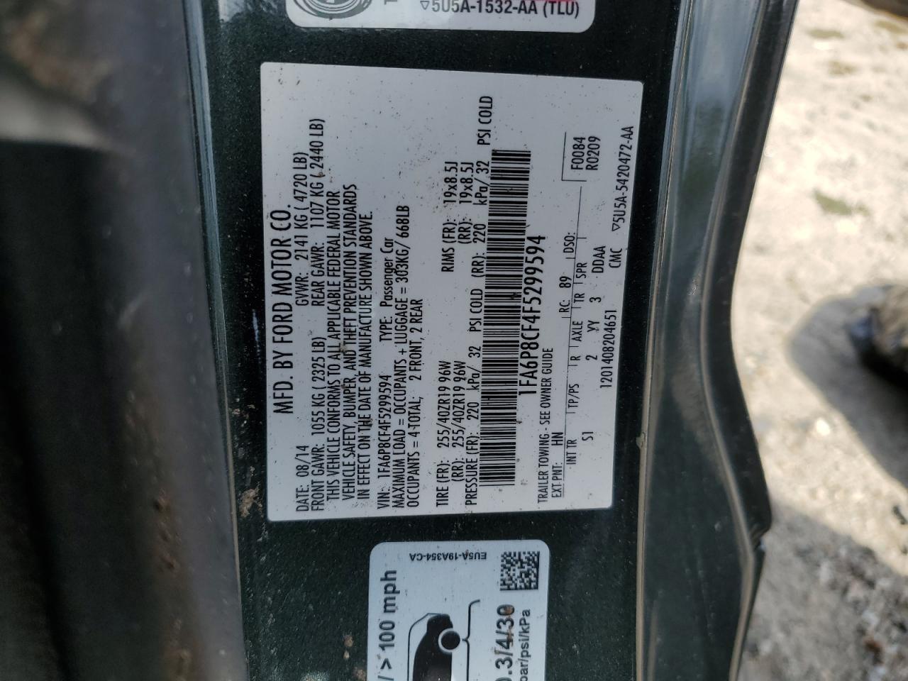 2015 Ford Mustang Gt VIN: 1FA6P8CF4F5299594 Lot: 71454485