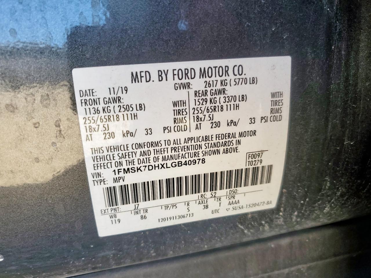 2020 Ford Explorer Xlt VIN: 1FMSK7DHXLGB40978 Lot: 84270715