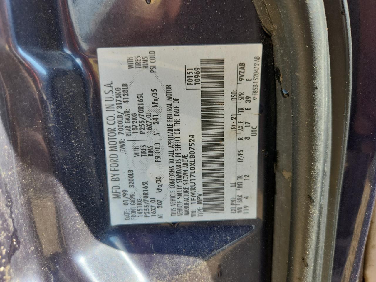 1999 Ford Expedition VIN: 1FMRU17L0XLB07524 Lot: 80280695