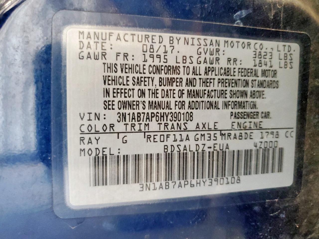 2017 Nissan Sentra VIN: 3N1AB7AP6HY390108 Lot: 71329125