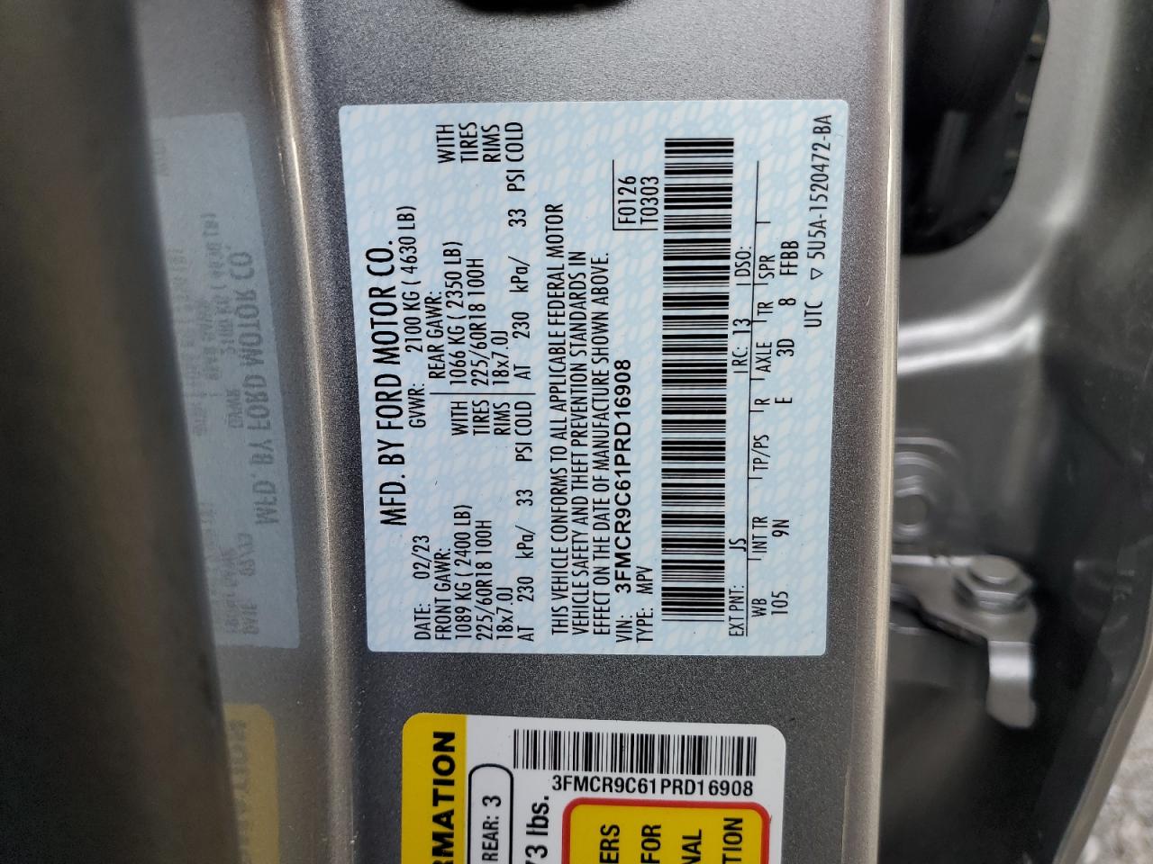 2023 Ford Bronco Sport Outer Banks VIN: 3FMCR9C61PRD16908 Lot: 81941055