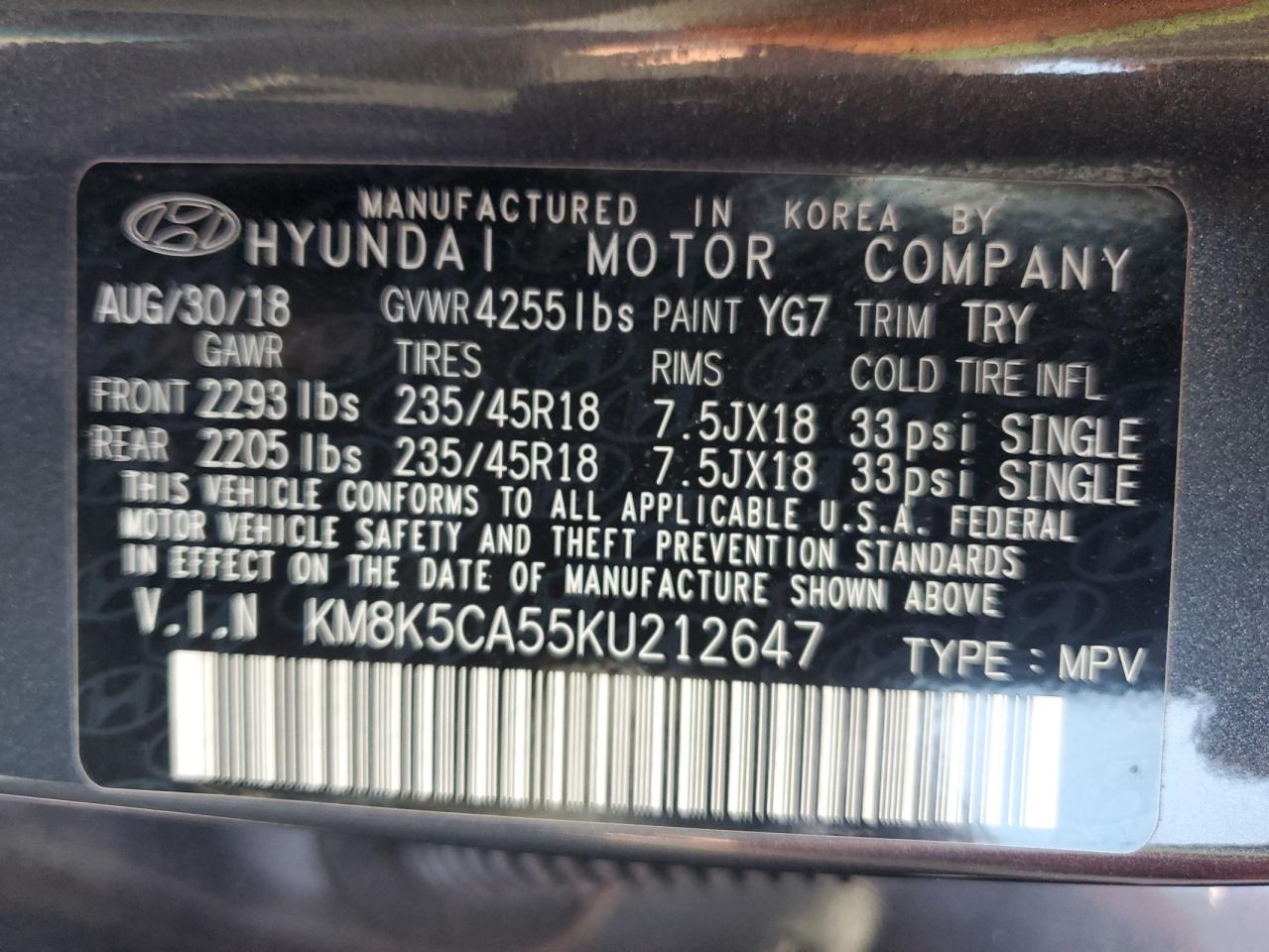 2019 Hyundai Kona Ultimate VIN: KM8K5CA55KU212647 Lot: 69927165