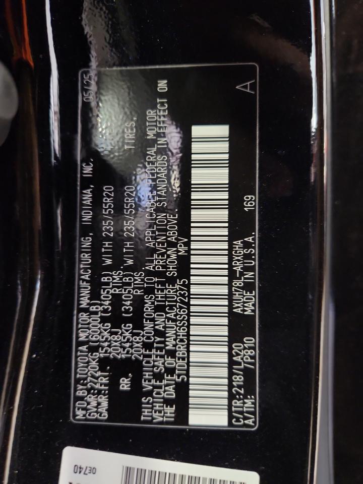 2025 Toyota Highlander Hybrid Limited VIN: 5TDEBRCH6SS672375 Lot: 72041445