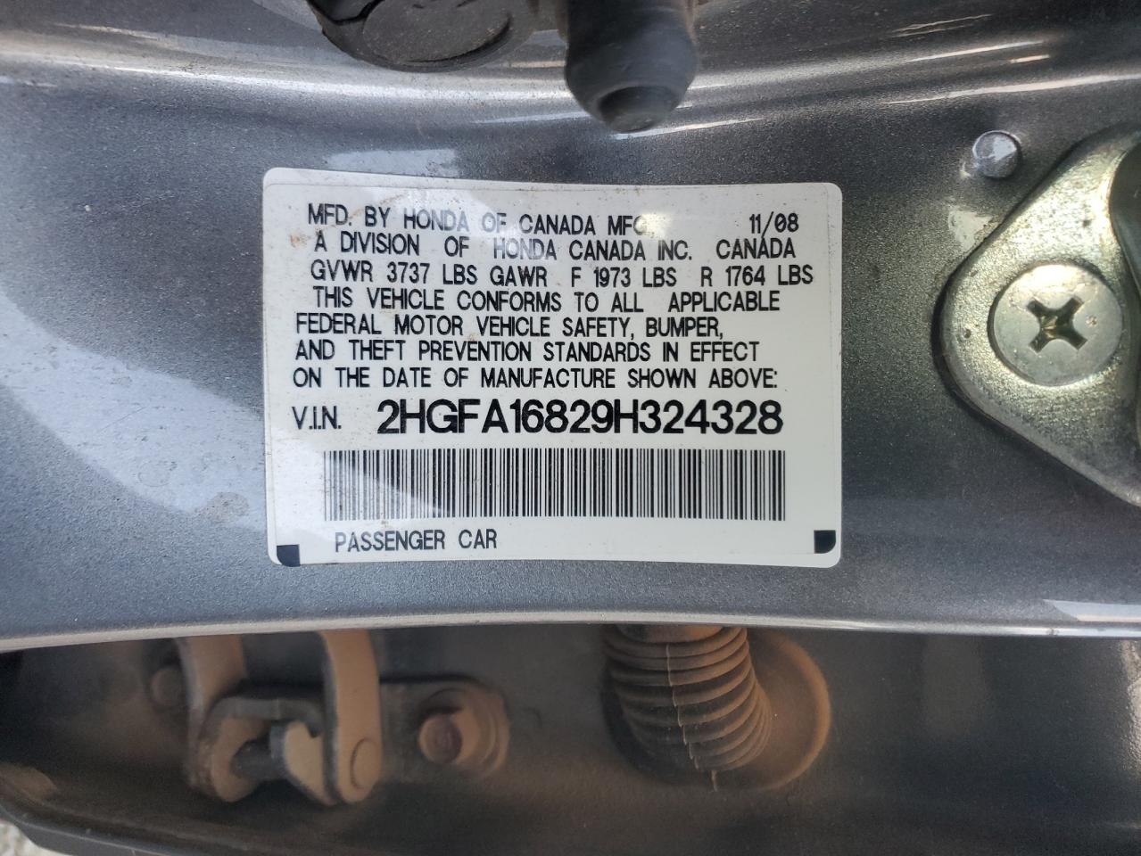 2009 Honda Civic Ex VIN: 2HGFA16829H324328 Lot: 80200155