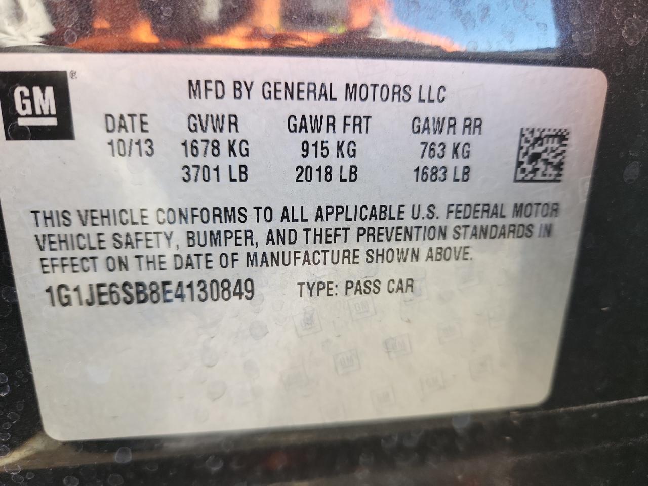 2014 Chevrolet Sonic Ltz VIN: 1G1JE6SB8E4130849 Lot: 80657585