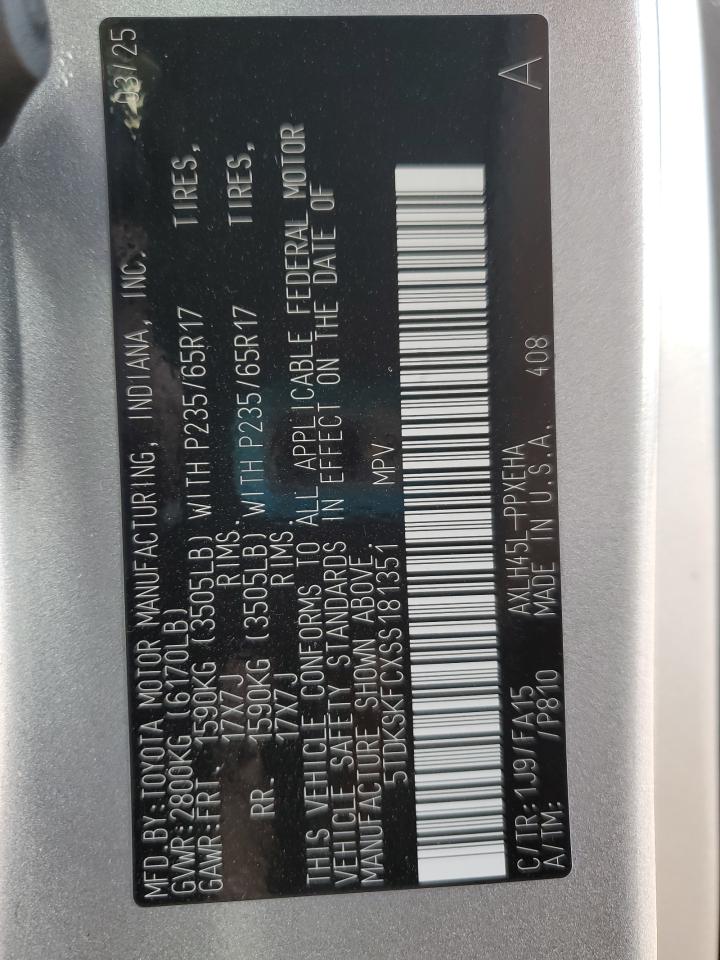 2025 Toyota Sienna Le VIN: 5TDKSKFCXSS181351 Lot: 81285875