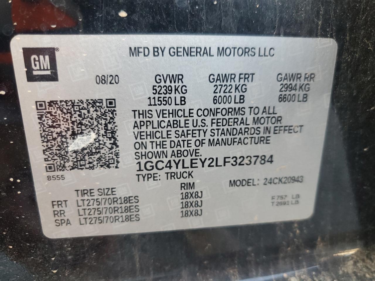 2020 Chevrolet Silverado K2500 Heavy Duty VIN: 1GC4YLEY2LF323784 Lot: 80653925