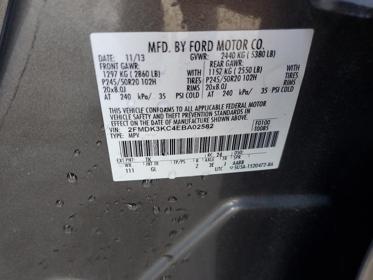 2014 Ford Edge Limited VIN: 2FMDK3KC4EBA02582 Lot: 82127565