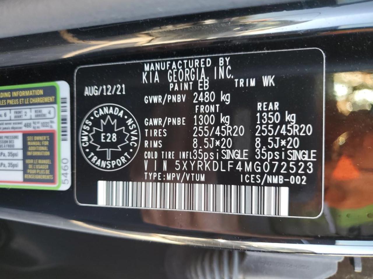 2021 Kia Sorento Sx VIN: 5XYRKDLF4MG072523 Lot: 83948505