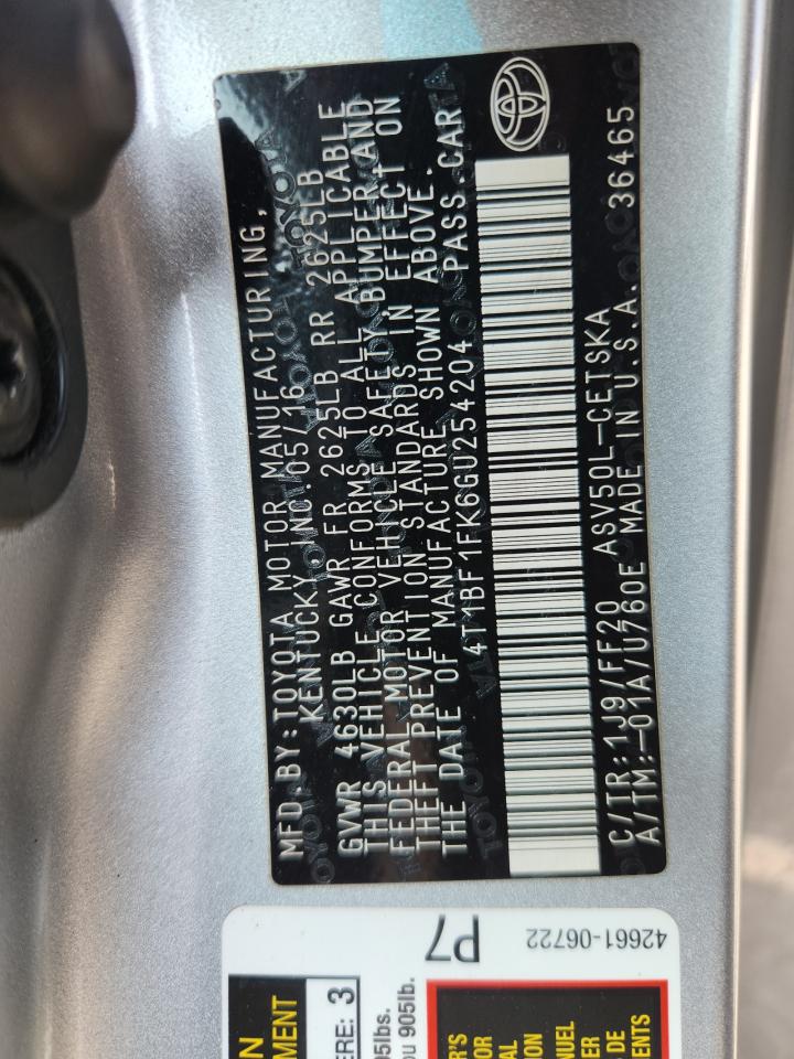 2016 Toyota Camry Le VIN: 4T1BF1FK6GU254204 Lot: 80659925