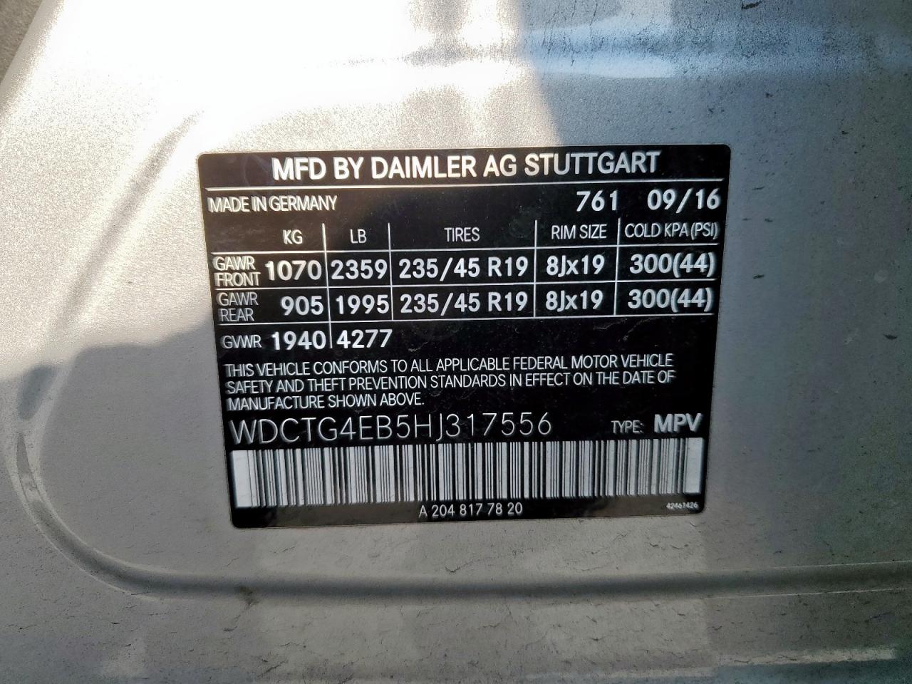 2017 Mercedes-Benz Gla 250 VIN: WDCTG4EB5HJ317556 Lot: 81279575