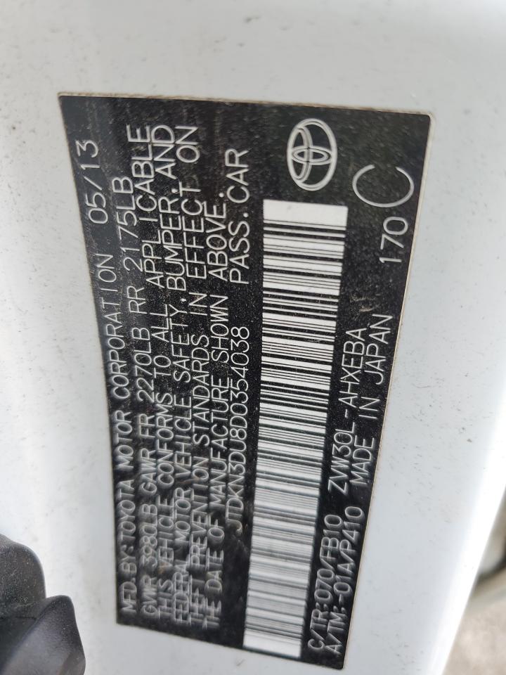 2013 Toyota Prius VIN: JTDKN3DU8D0354038 Lot: 71836735