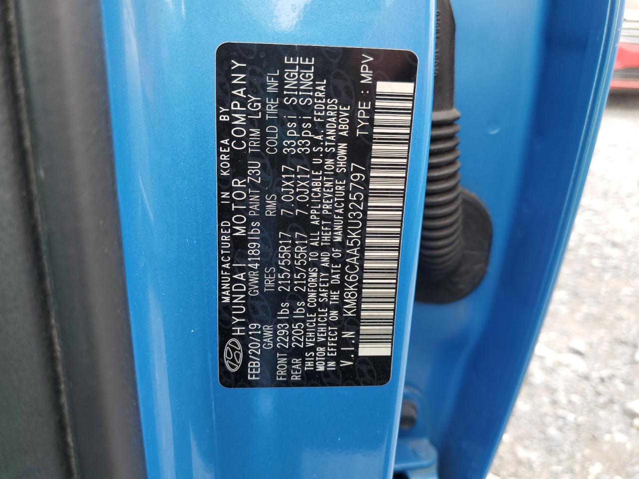 2019 Hyundai Kona Sel VIN: KM8K6CAA5KU325797 Lot: 83963755