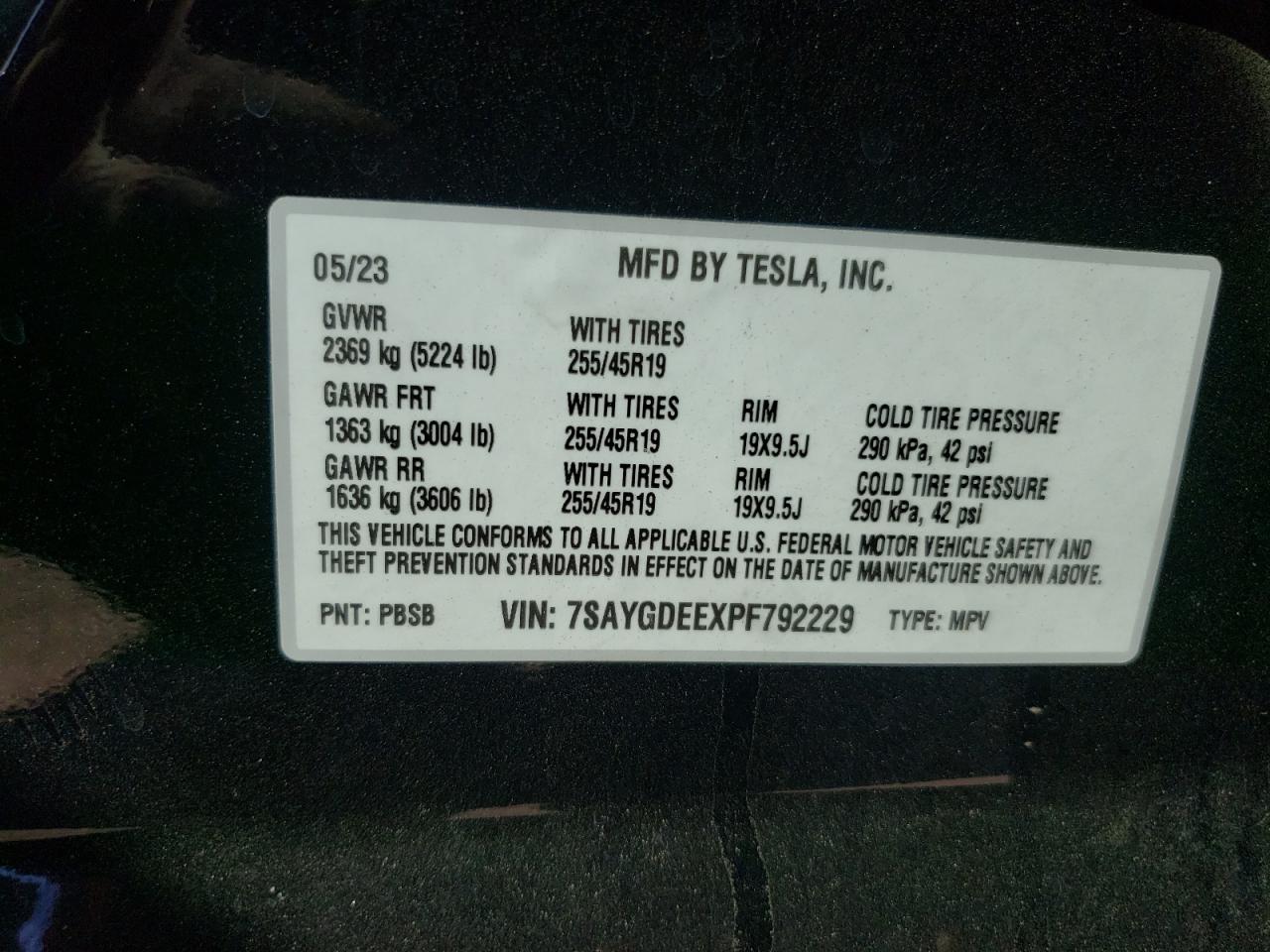 2023 Tesla Model Y VIN: 7SAYGDEEXPF792229 Lot: 81672125