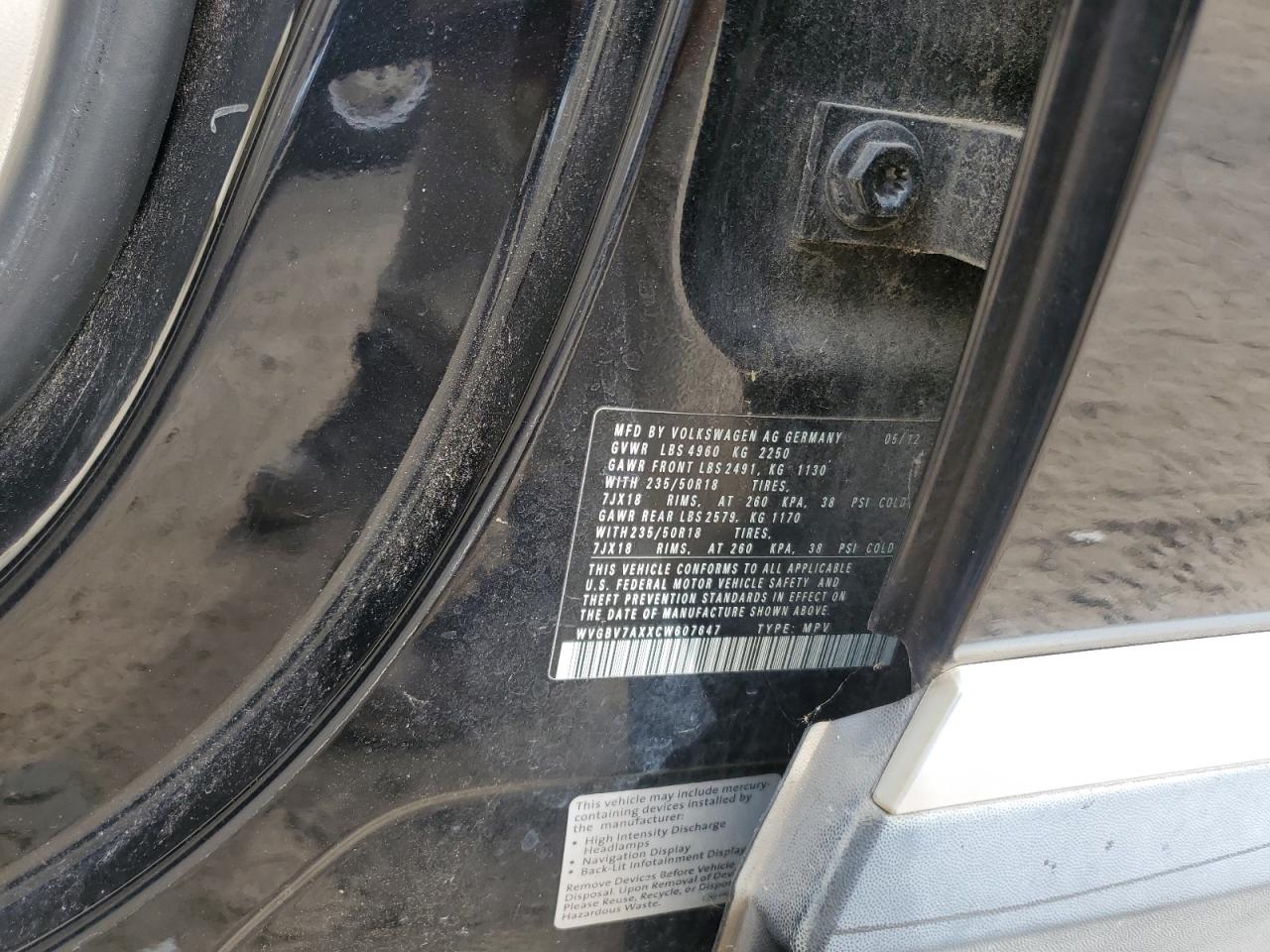 2012 Volkswagen Tiguan S VIN: WVGBV7AXXCW607647 Lot: 84803535