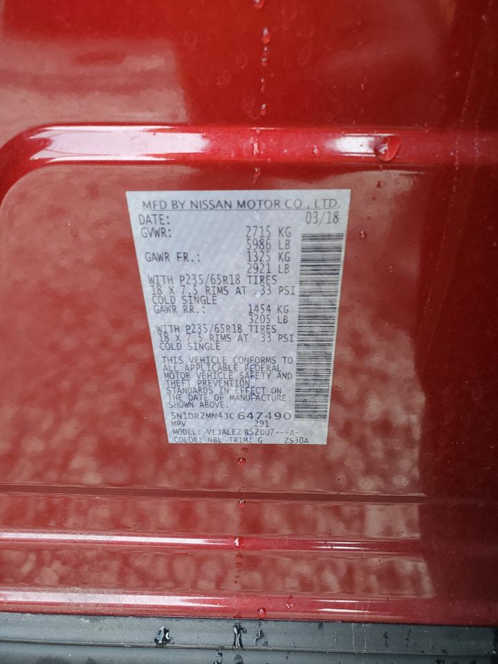 2018 Nissan Pathfinder S VIN: 5N1DR2MN4JC647490 Lot: 71991505