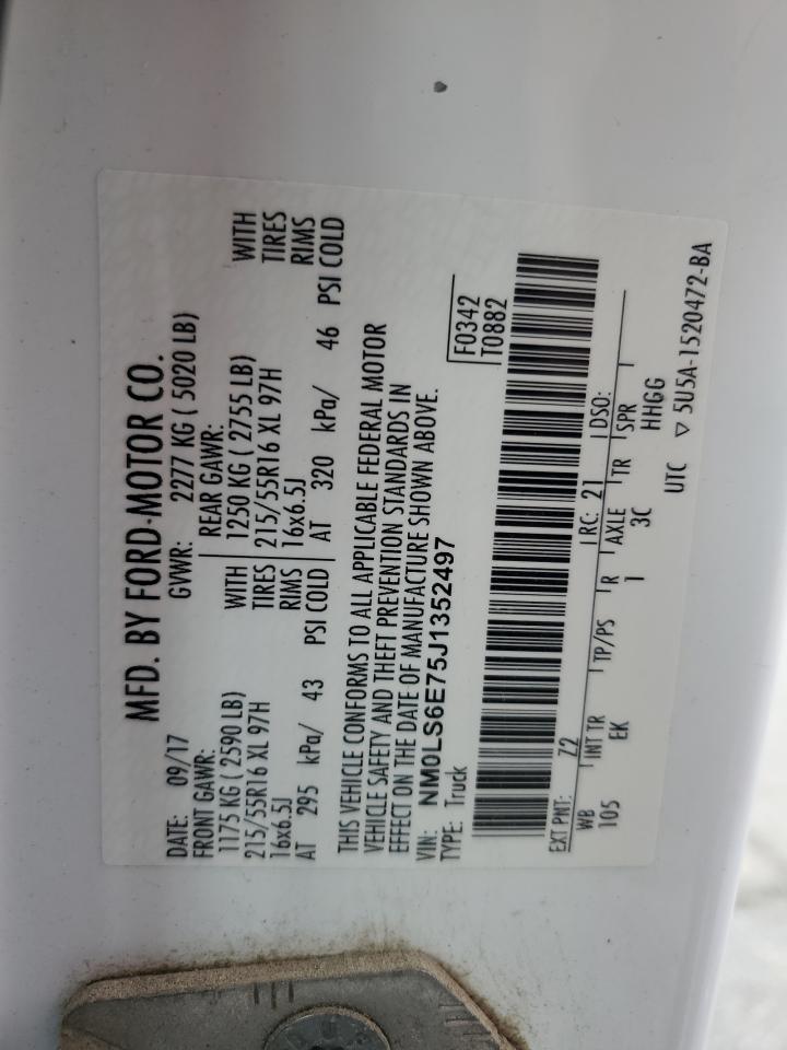 2018 Ford Transit Co VIN: NM0LS6E75J1352497 Lot: 81780135