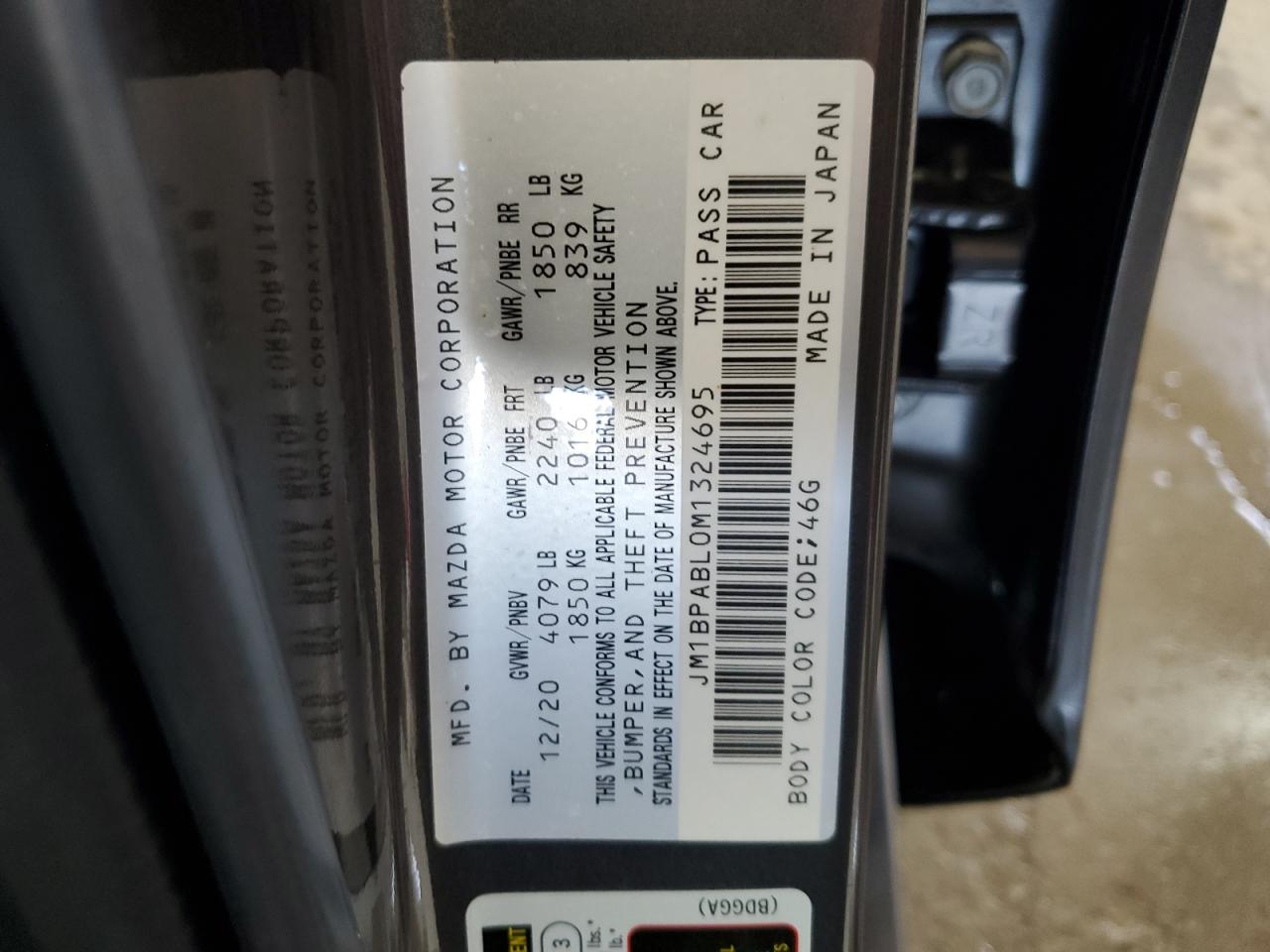 2021 Mazda 3 Select VIN: JM1BPABL0M1324695 Lot: 80465435