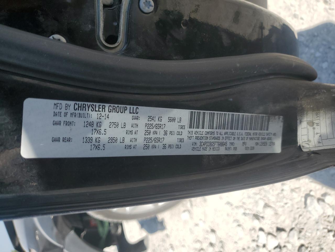 2015 Dodge Journey Sxt VIN: 3C4PDDBG5FT608645 Lot: 80461785