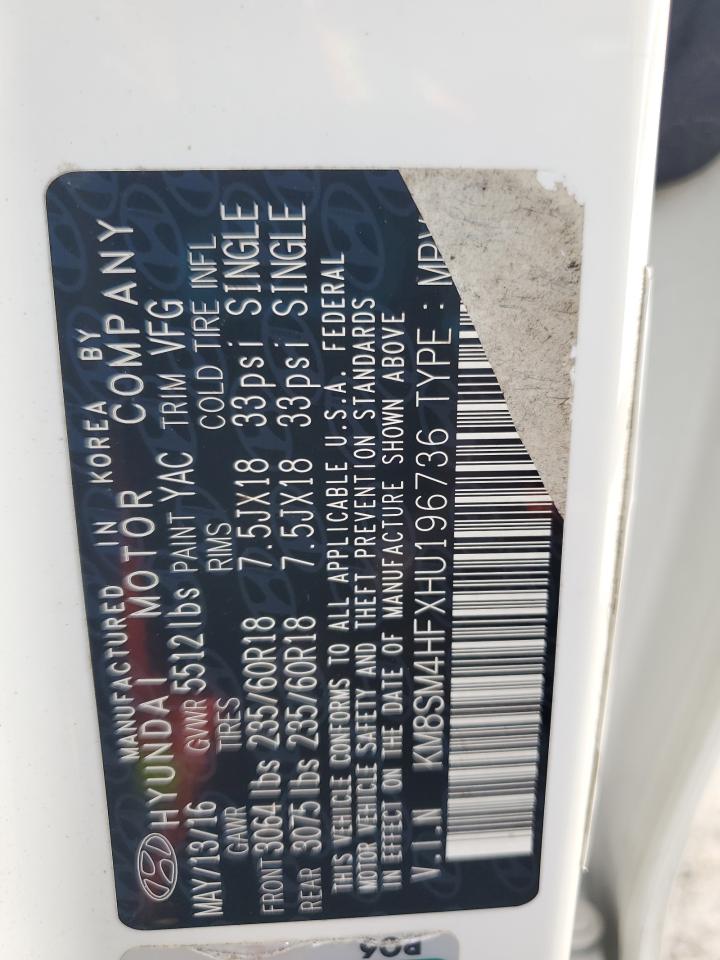 2017 Hyundai Santa Fe Se VIN: KM8SM4HFXHU196736 Lot: 83845605