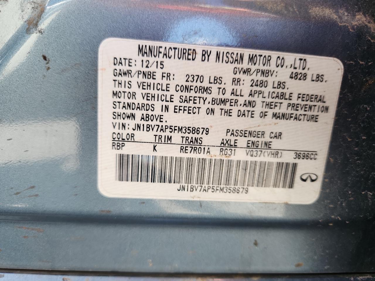 2015 Infiniti Q50 Base VIN: JN1BV7AP5FM358679 Lot: 81221795