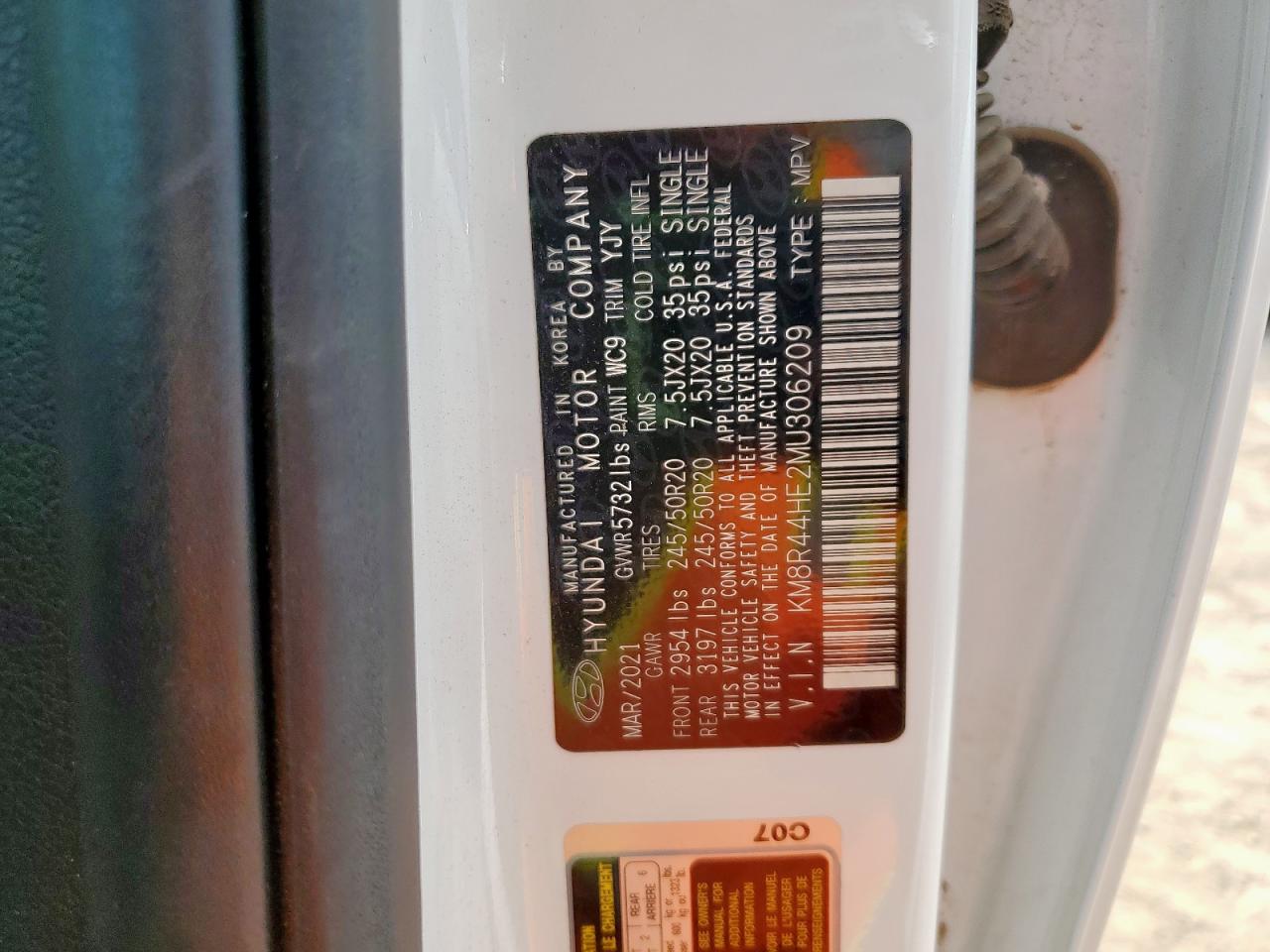 2021 Hyundai Palisade Sel VIN: KM8R44HE2MU306209 Lot: 70767005