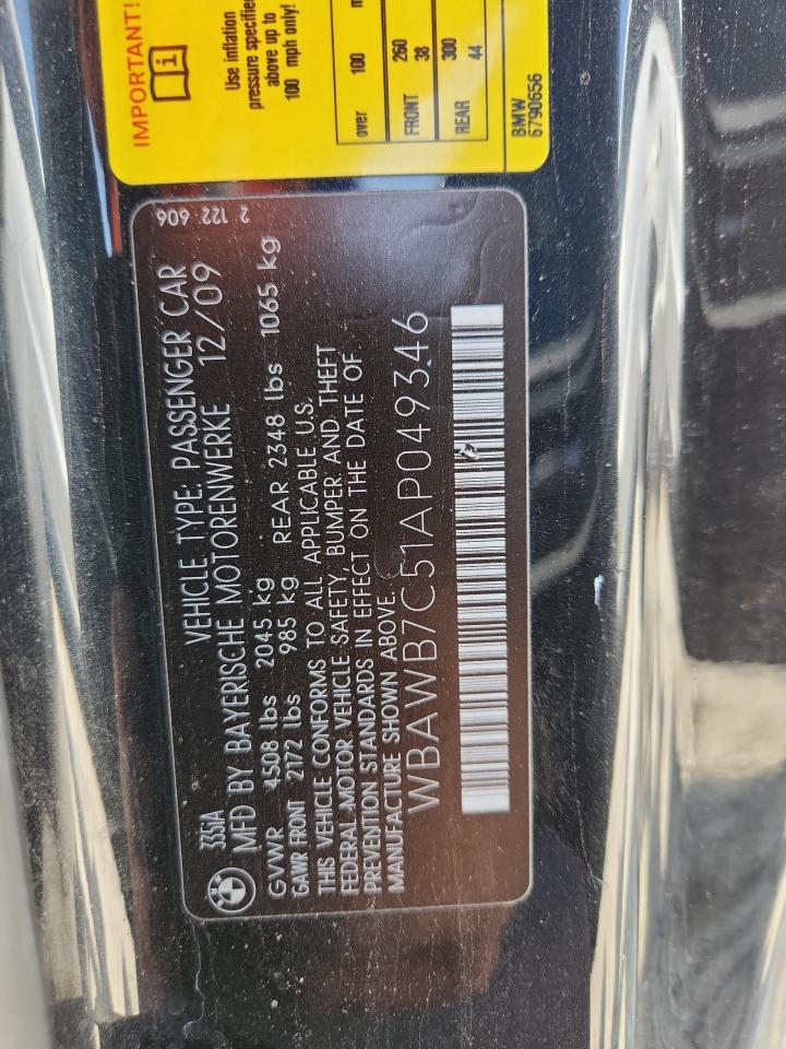 2010 BMW 335 I VIN: WBAWB7C51AP049346 Lot: 80905245
