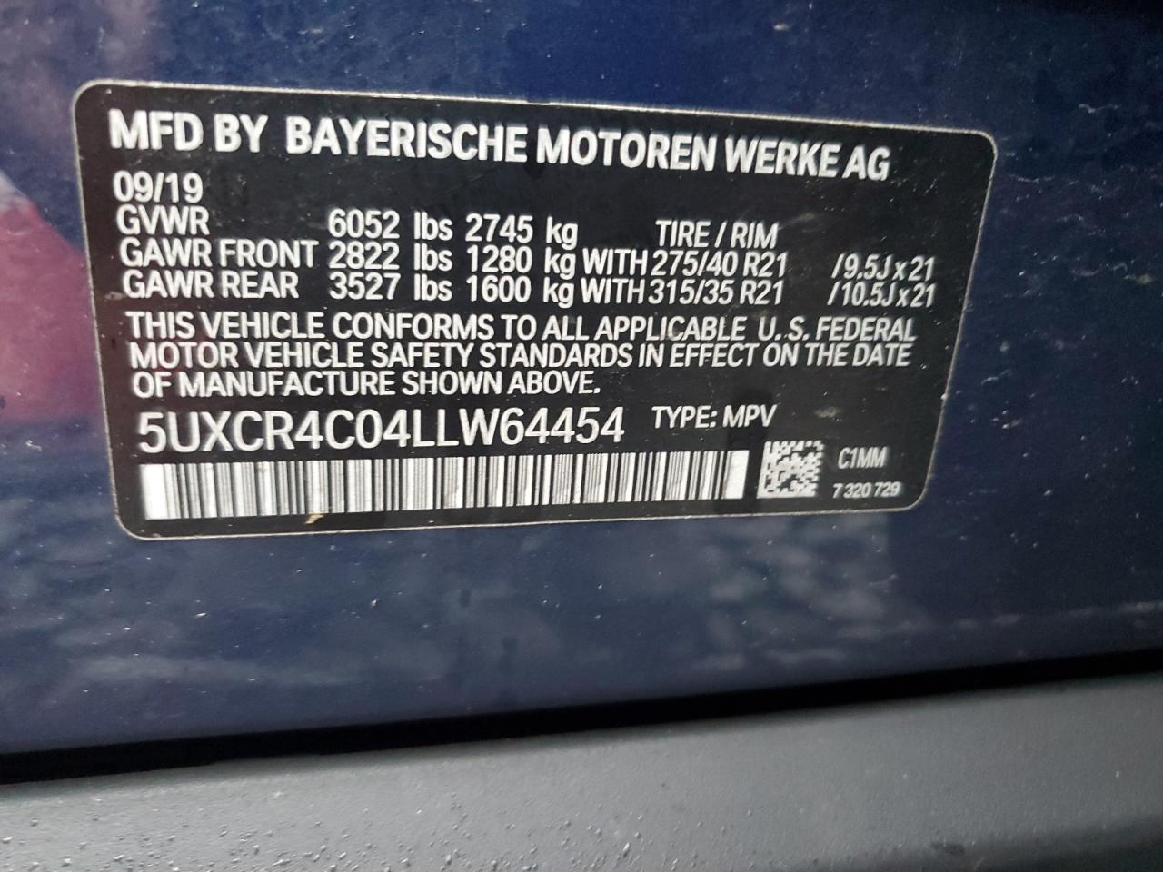 2020 BMW X5 Sdrive 40I VIN: 5UXCR4C04LLW64454 Lot: 81676175
