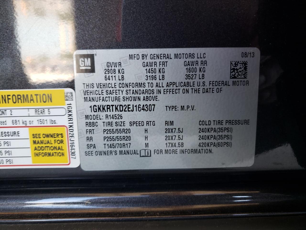 2014 GMC Acadia Denali VIN: 1GKKRTKD2EJ164307 Lot: 80031755