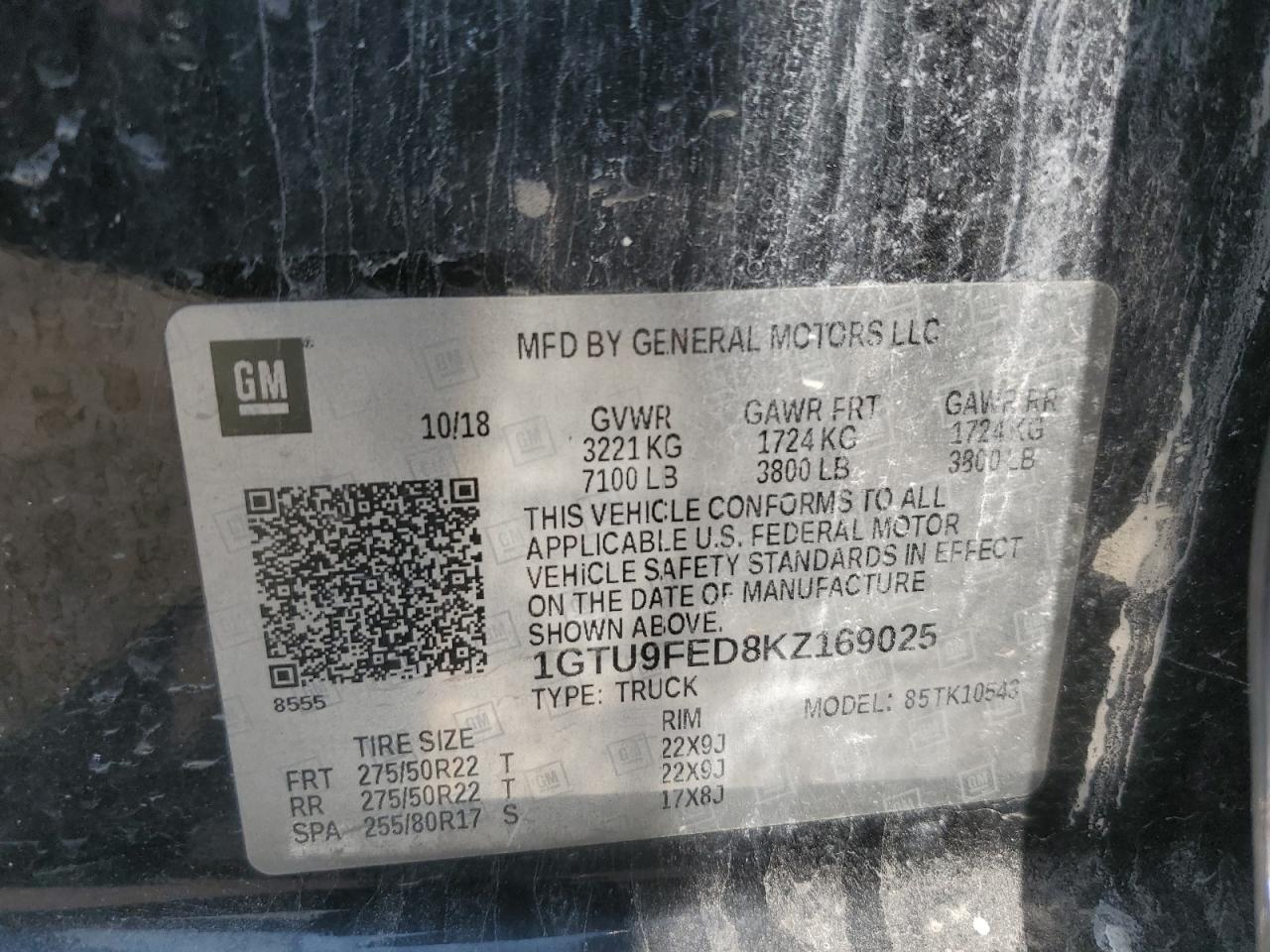 2019 GMC Sierra K1500 Denali VIN: 1GTU9FED8KZ169025 Lot: 71250445