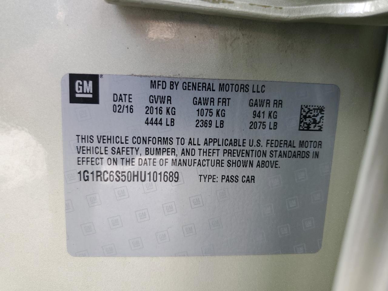 2017 Chevrolet Volt Lt VIN: 1G1RC6S50HU101689 Lot: 84616895