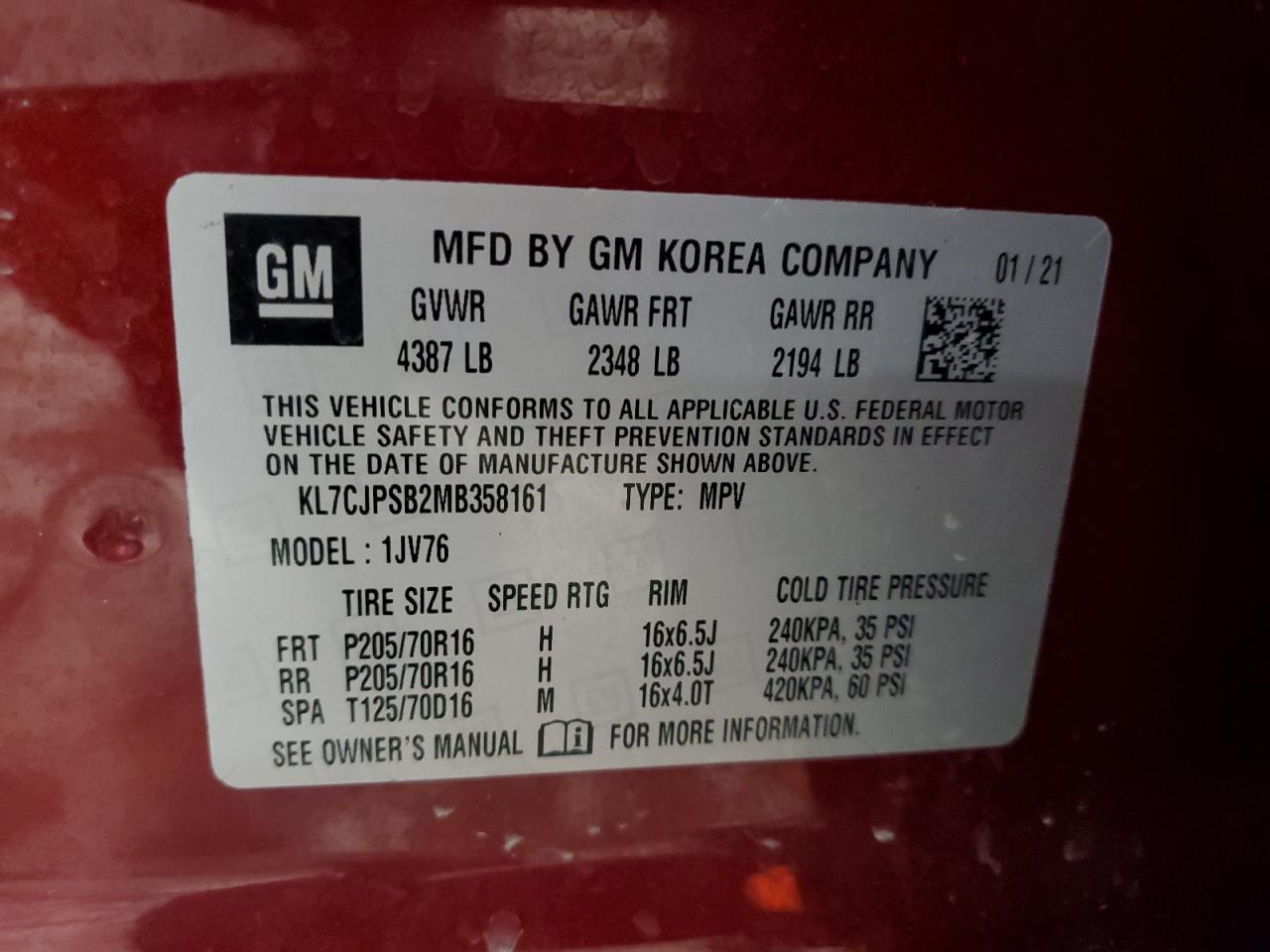 2021 Chevrolet Trax 1Lt VIN: KL7CJPSB2MB358161 Lot: 81624695