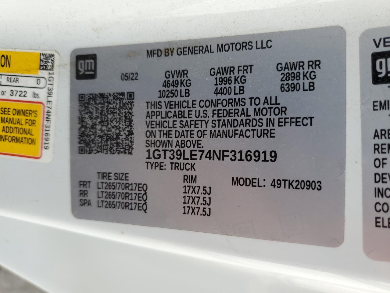 2022 GMC Sierra K2500 Heavy Duty VIN: 1GT39LE74NF316919 Lot: 83842445