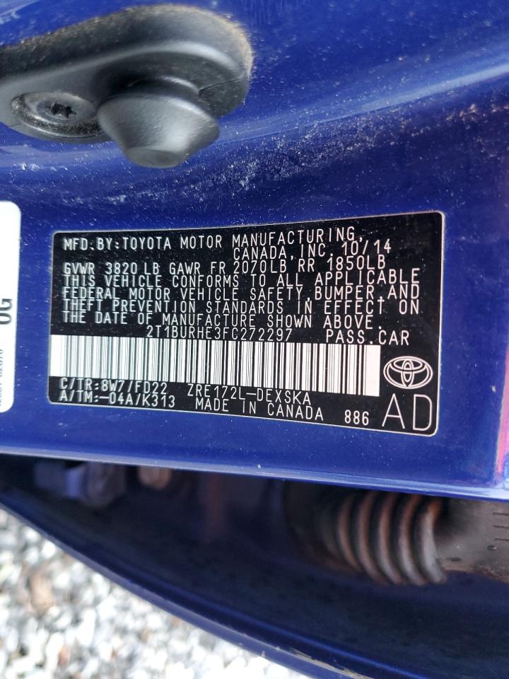 2015 Toyota Corolla L VIN: 2T1BURHE3FC272297 Lot: 84262295