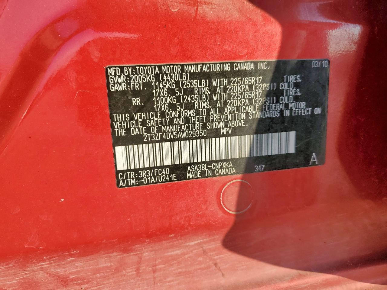 2010 Toyota Rav4 VIN: 2T3ZF4DV5AW029350 Lot: 80092125