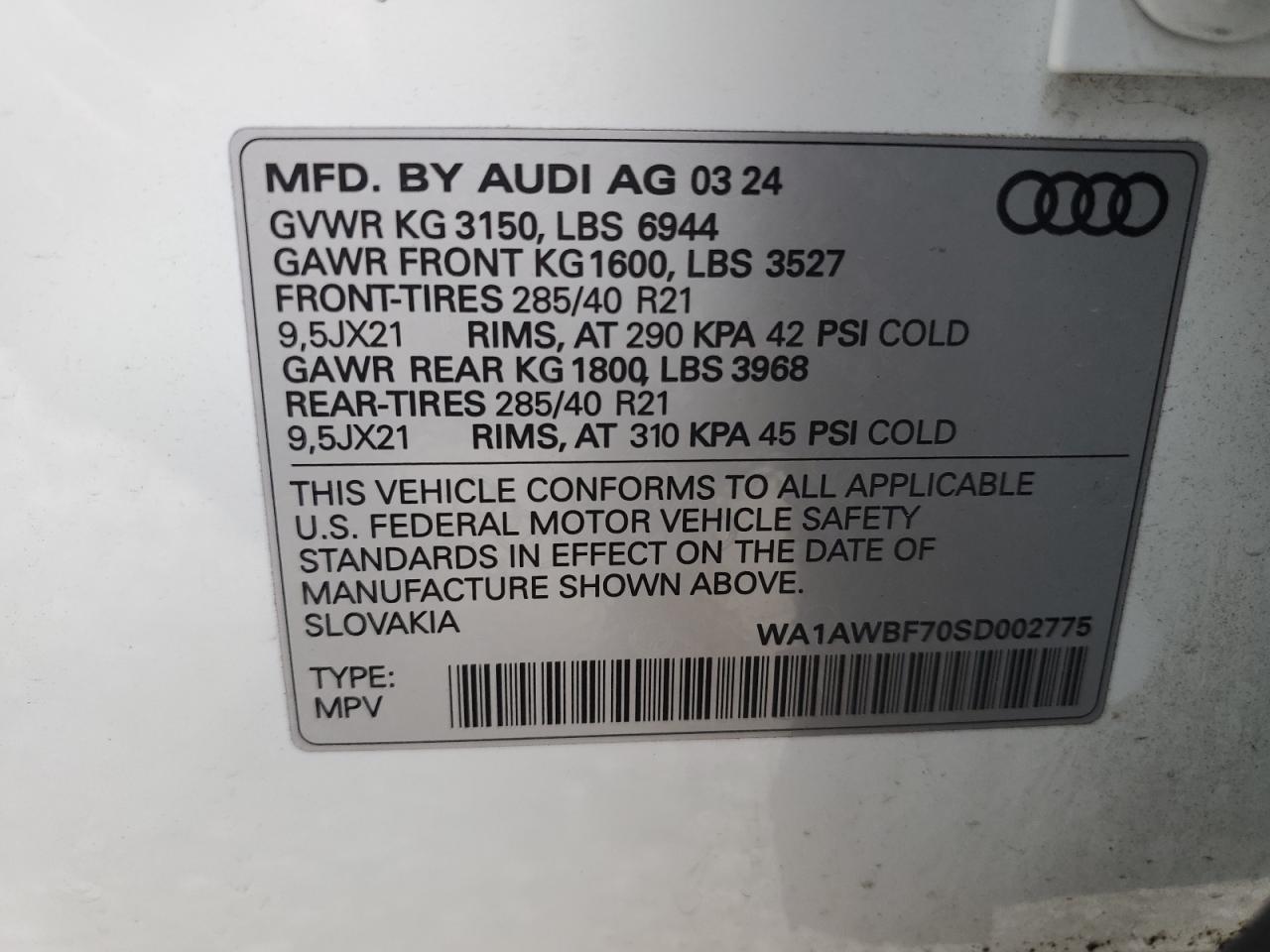 2025 Audi Sq7 Premium Plus VIN: WA1AWBF70SD002775 Lot: 81770595