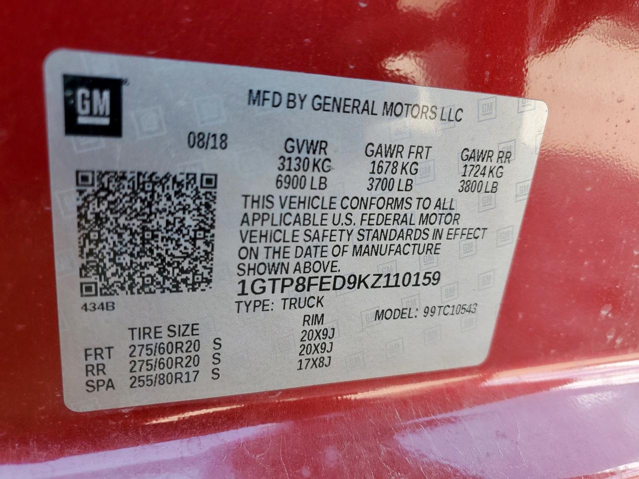 2019 GMC Sierra C1500 Denali VIN: 1GTP8FED9KZ110159 Lot: 81473735