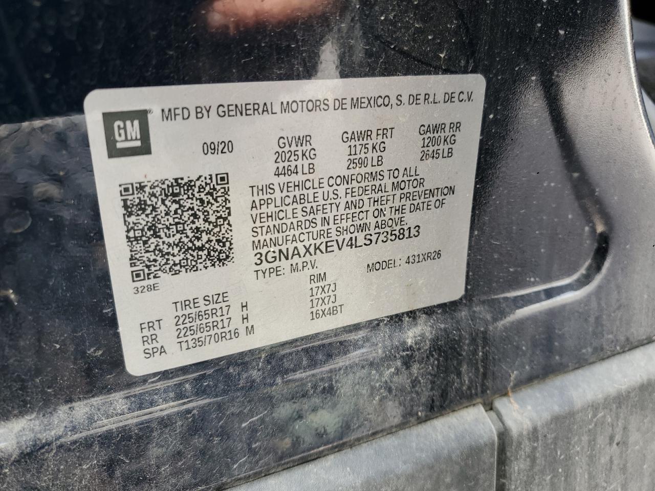 2020 Chevrolet Equinox Lt VIN: 3GNAXKEV4LS735813 Lot: 81721125