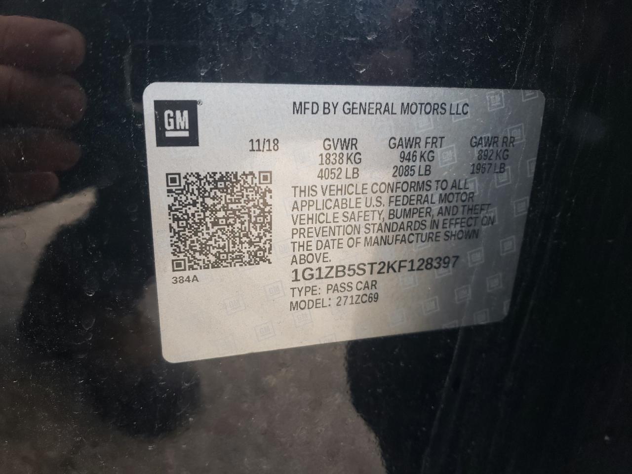 2019 Chevrolet Malibu Ls VIN: 1G1ZB5ST2KF128397 Lot: 84024135