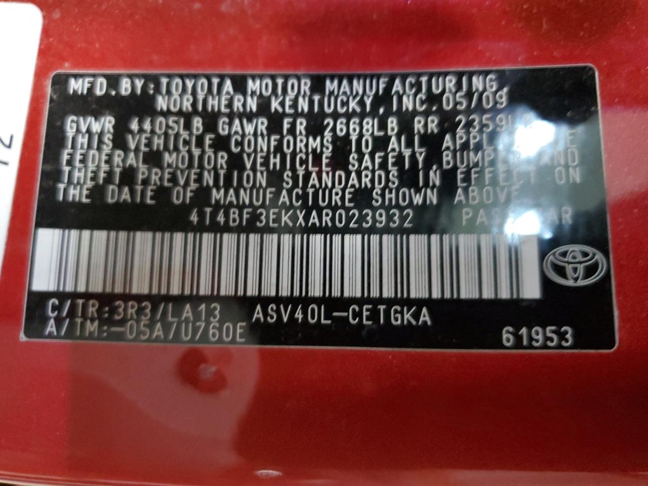 2010 Toyota Camry Base VIN: 4T4BF3EKXAR023932 Lot: 84205735