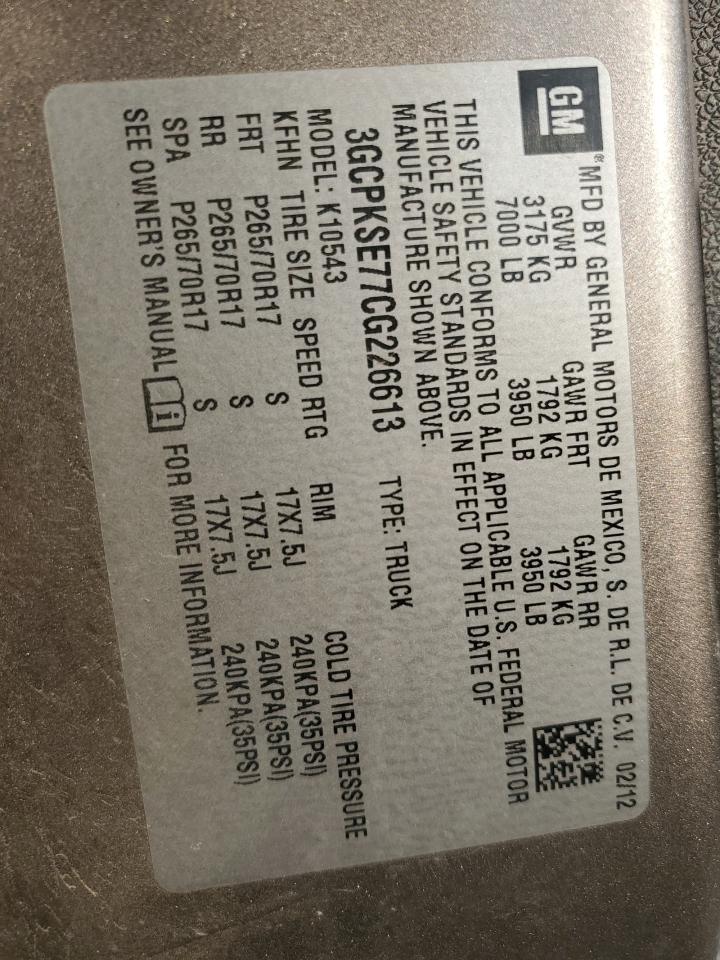 2012 Chevrolet Silverado K1500 Lt VIN: 3GCPKSE77CG226613 Lot: 71928355