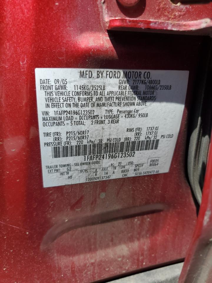 2006 Ford Five Hundred Sel VIN: 1FAFP24196G123502 Lot: 71665295