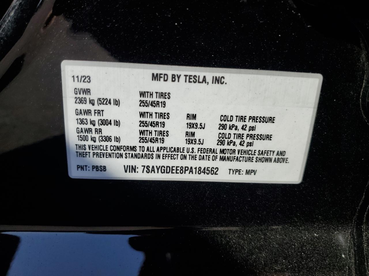 2023 Tesla Model Y VIN: 7SAYGDEE8PA184562 Lot: 71278075