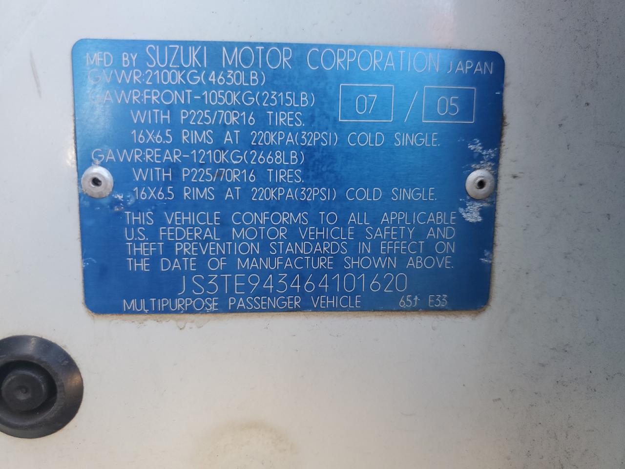 2006 Suzuki Grand Vitara Premium VIN: JS3TE943464101620 Lot: 70784435