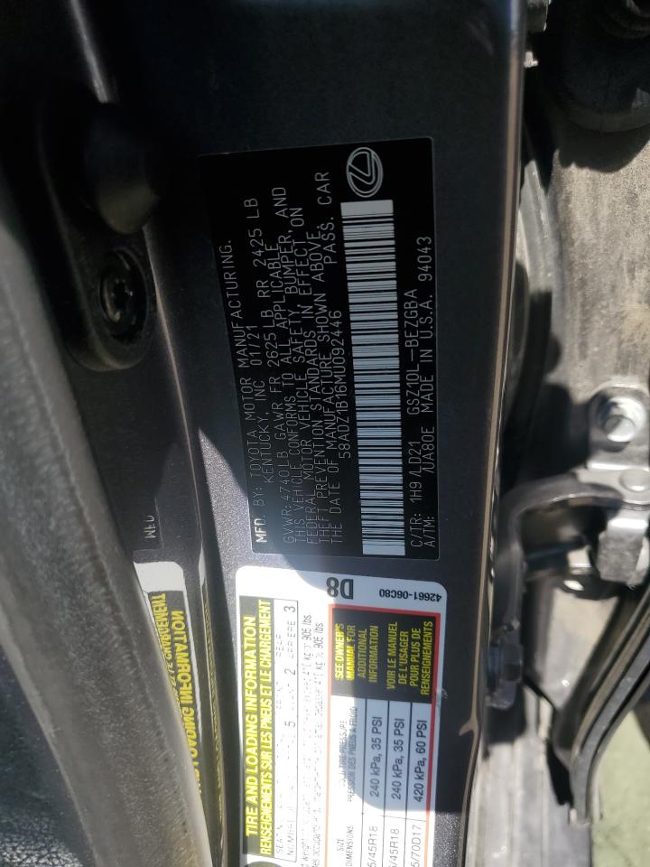 2021 Lexus Es 350 Base VIN: 58ADZ1B16MU092446 Lot: 84269545