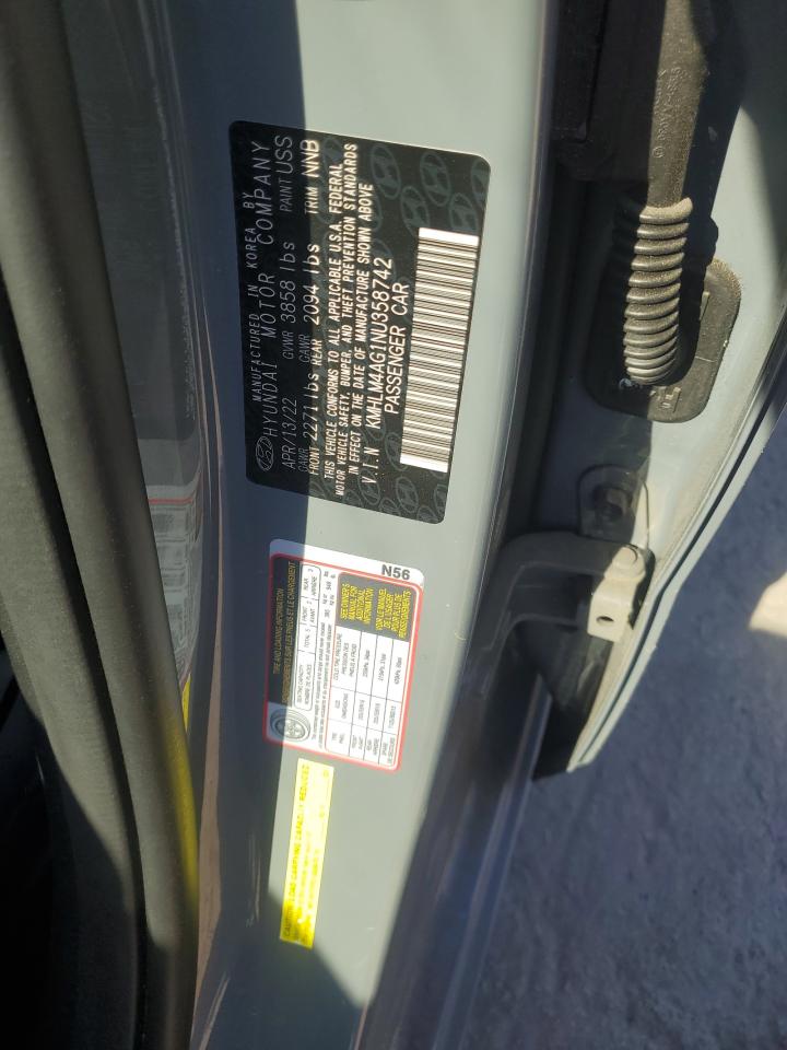 2022 Hyundai Elantra Sel VIN: KMHLM4AG1NU358742 Lot: 81068675